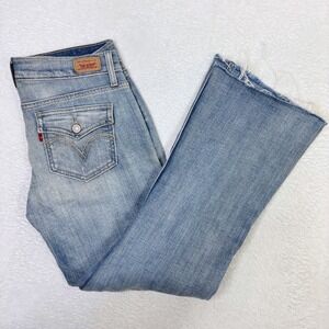 Levis 524 Too Superlow Jeans Womens 7 Light Wash Distressed Slim Bootcut Raw Hem